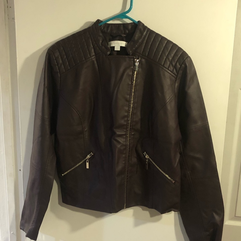 NWOT dark purple faux leather jacket